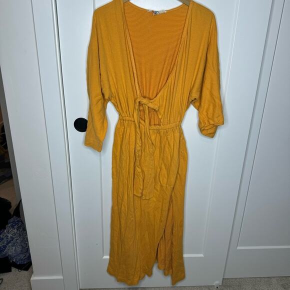 Free People Beach Endless Nights Yellow Tie Front Size Slit Maxi Dress Size XS - Picture 2 of 10
